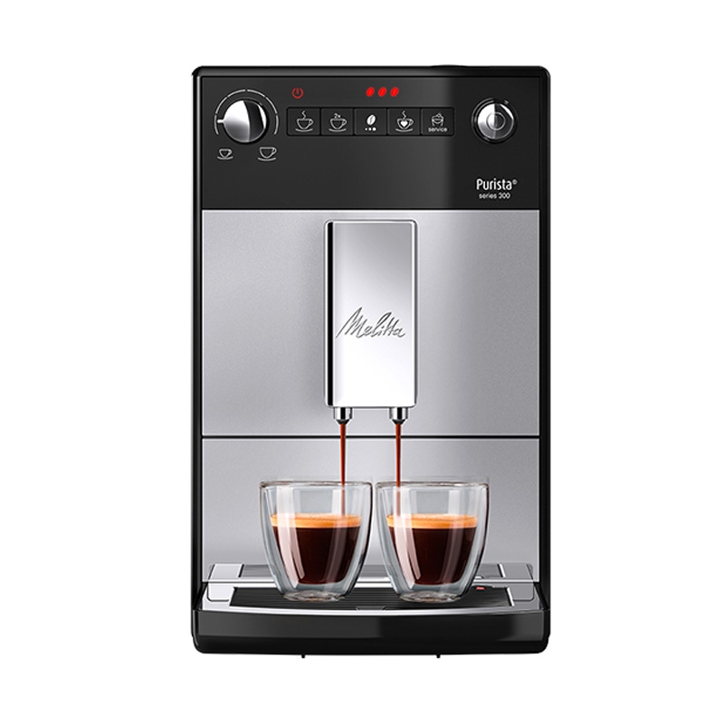 Melitta Purista F 230-101 Kaffeevollautomat mit flüsterleisem Kegelmahlwerk silber/schwarz