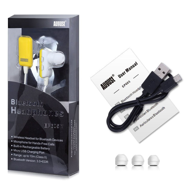 August EP605Y in Ear Bluetooth Ohrhörer mit Mikrofon gelb