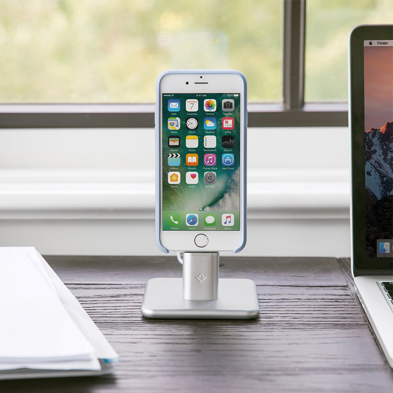 Twelve South HiRise 2 Deluxe Desktop Stand inkl. Lighting- & Micro-USB-Kabel für iPhone silbe