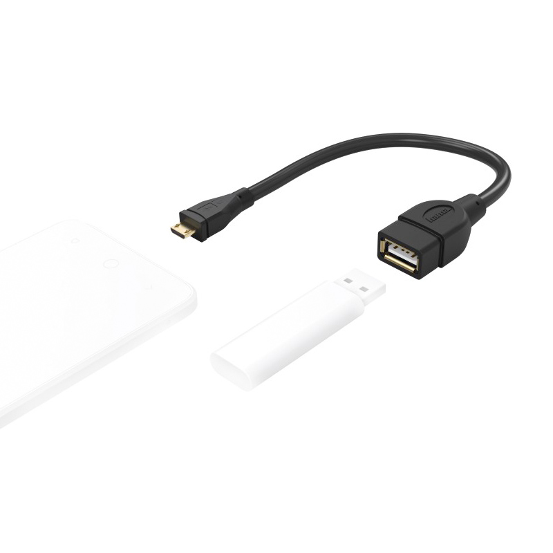 Hama USB-2.0-Adapterkabel, OTG, Micro-B-Stecker - A-Buchse, 15 cm, Schwarz