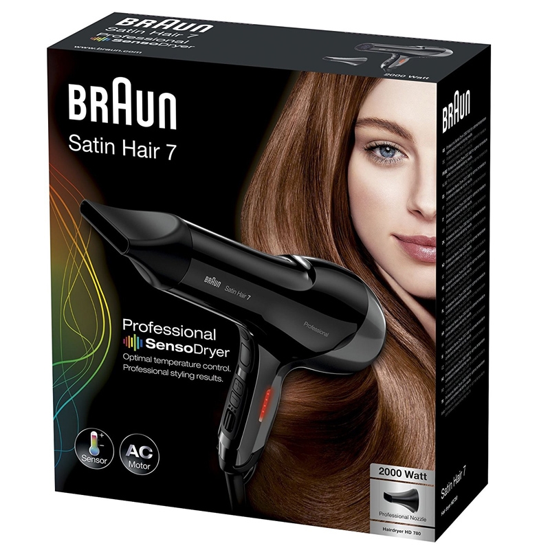 Braun Satin Hair 7 SensoDryer Haartrockner HD 780 mit Thermosensor und Stylingdüse