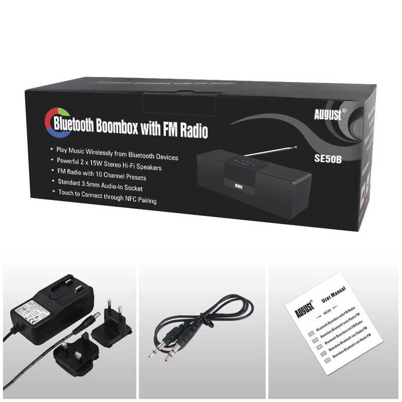 August SE50 30W Bluetooth Lautsprecher mit UKW Radio schwarz