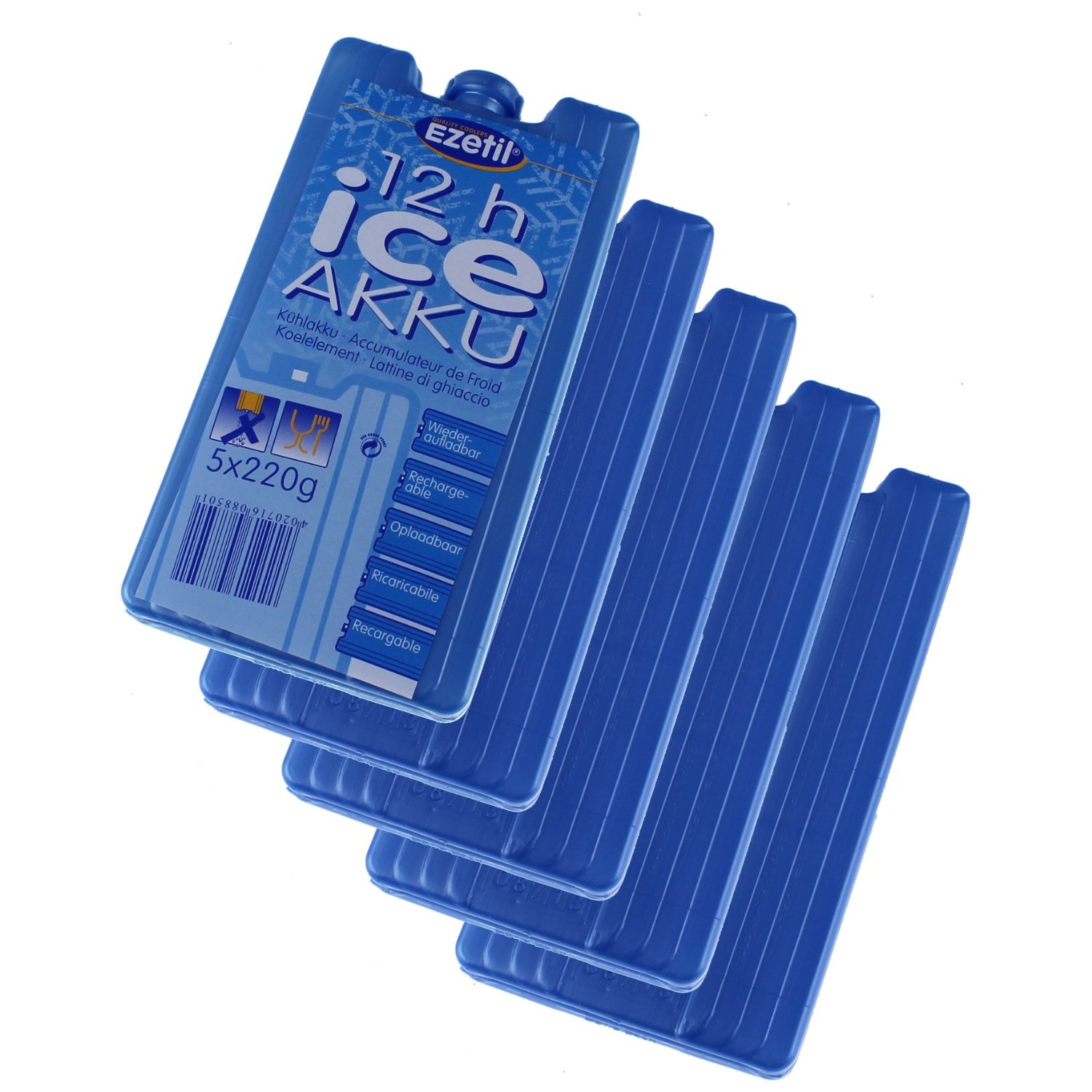 EZetil IceAkku 5x220g blau - Kühlakkus 5er Set hält frische Lebensmittel frisch zwischen 0°C und +10°C