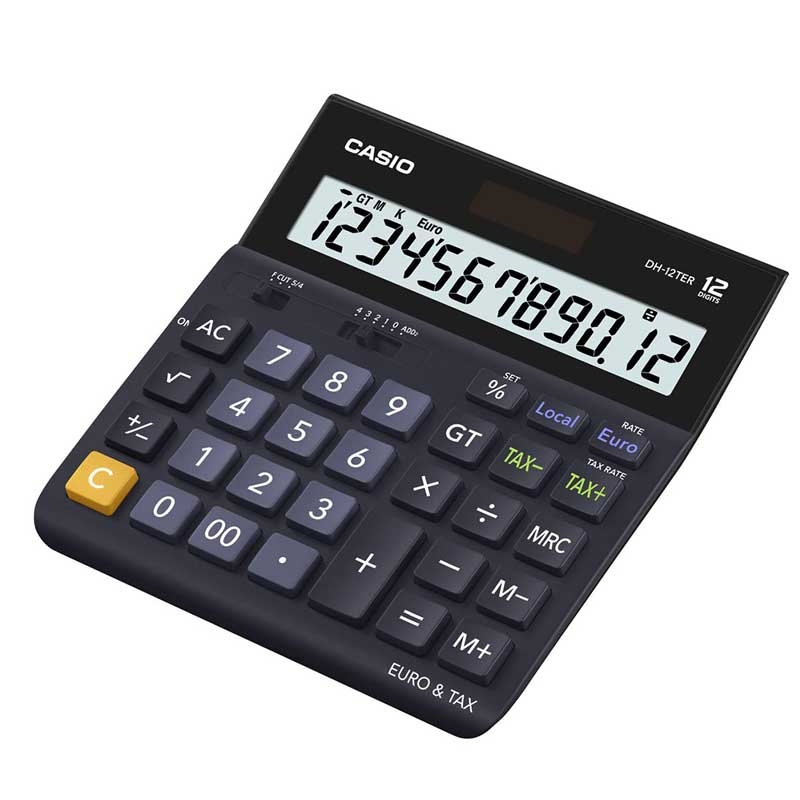 Casio DH-12TER Einfacher Taschenrechner Batterie/Solar - Schwarz