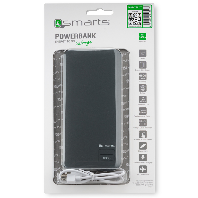 4smarts Duos Slim Powerbank 6600 mAh grau/weiß