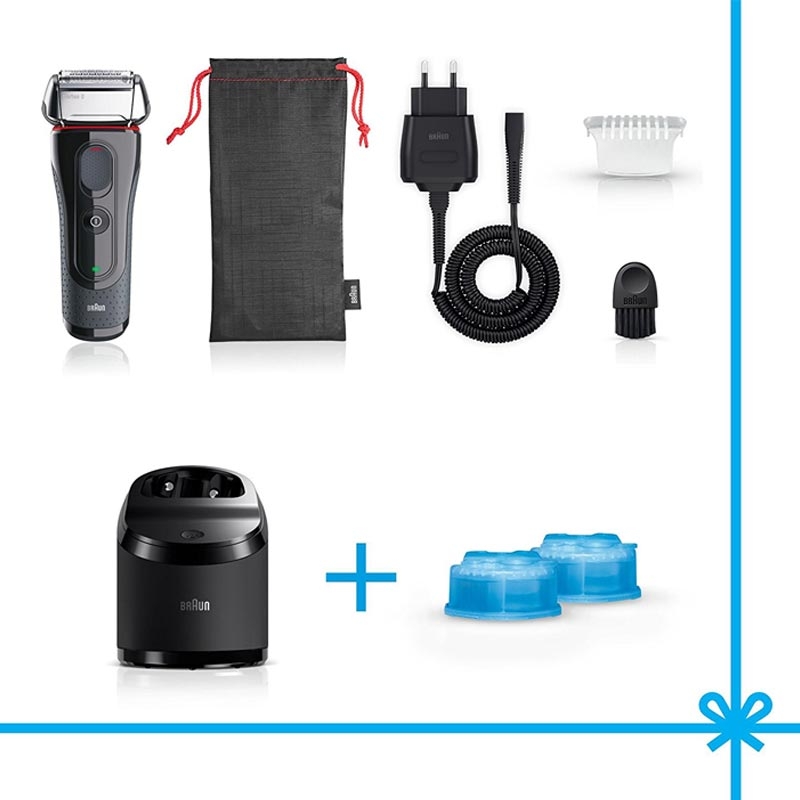 Braun Series 5 Elektrischer Rasierer 5050cc mit Reinigungsstation+2 Reinigungskartuschen grau/silber