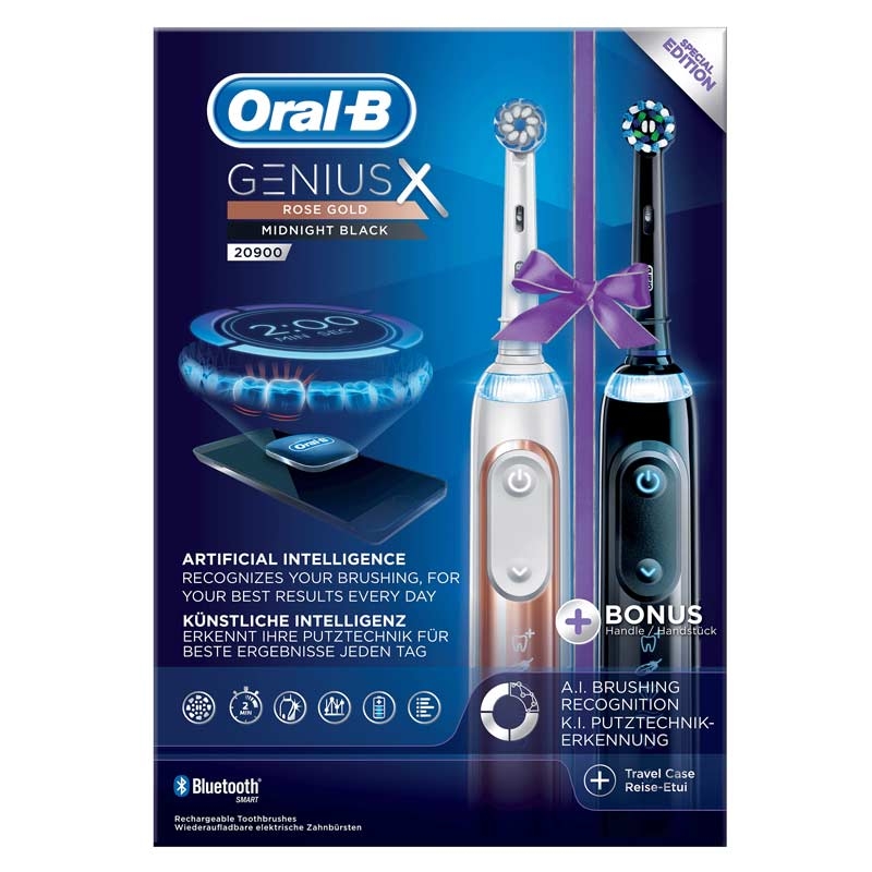 Oral-B Genius X 20900 Elektrische Zahnbürste mit 2. Handstück rosegold und schwarz