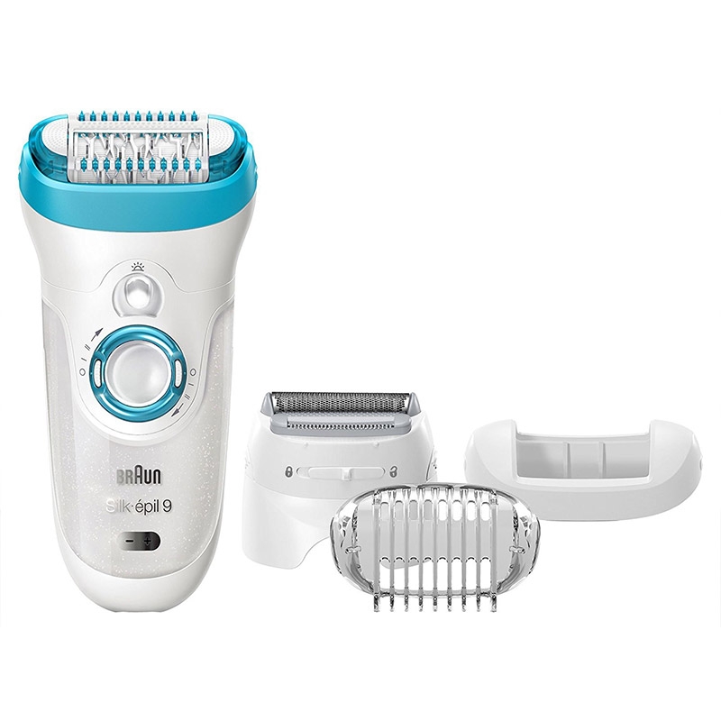 Braun Silk-épil 9 Epilierer 9-541, mit 4 Extras Aufsätzen weiß/türkis