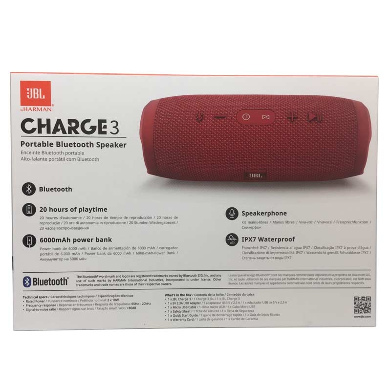JBL Charge 3 Tragbarer Bluetooth-Lautsprecher rot