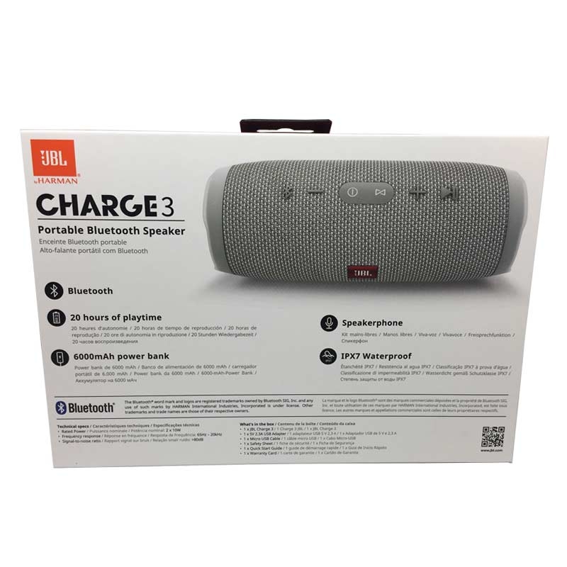 JBL Charge 3 Tragbarer Bluetooth-Lautsprecher grau (2.Wahl)