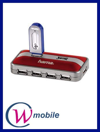 USB-2.0-Hub 1:7, Rot/Anthrazit, mit Netzteil