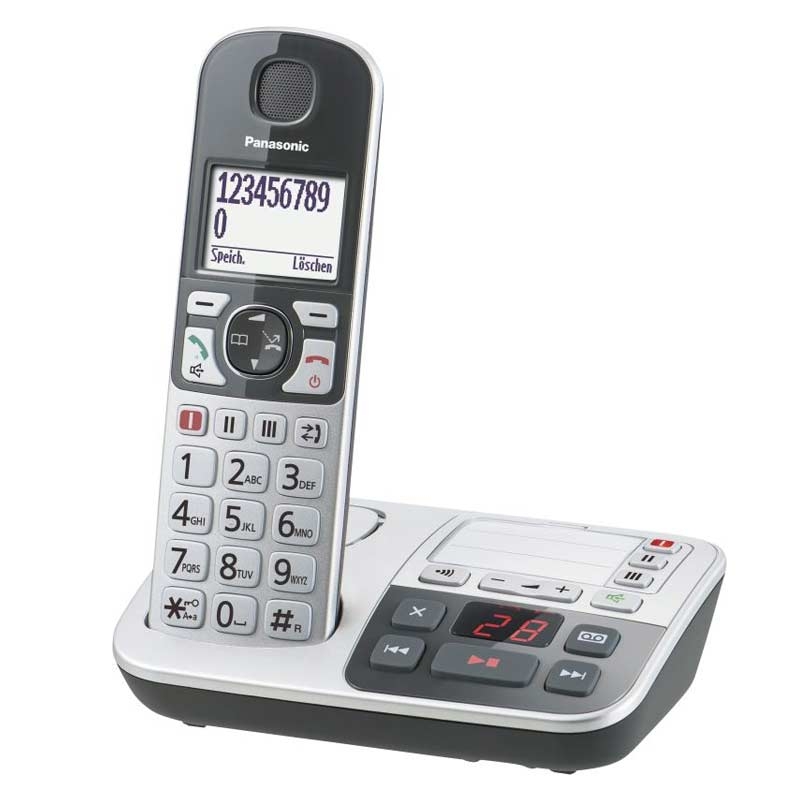 Panasonic KX-TGE520GS Seniorentelefon mit Anrufbeantworter schnurlos schwarz-silber