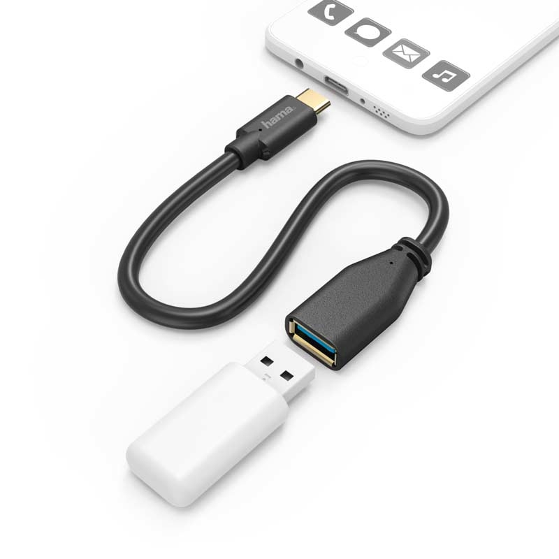 Hama USB Type-C-Adapterkabel, OTG, USB Type-C-Stecker - A-Buchse, 15 cm, Schwarz