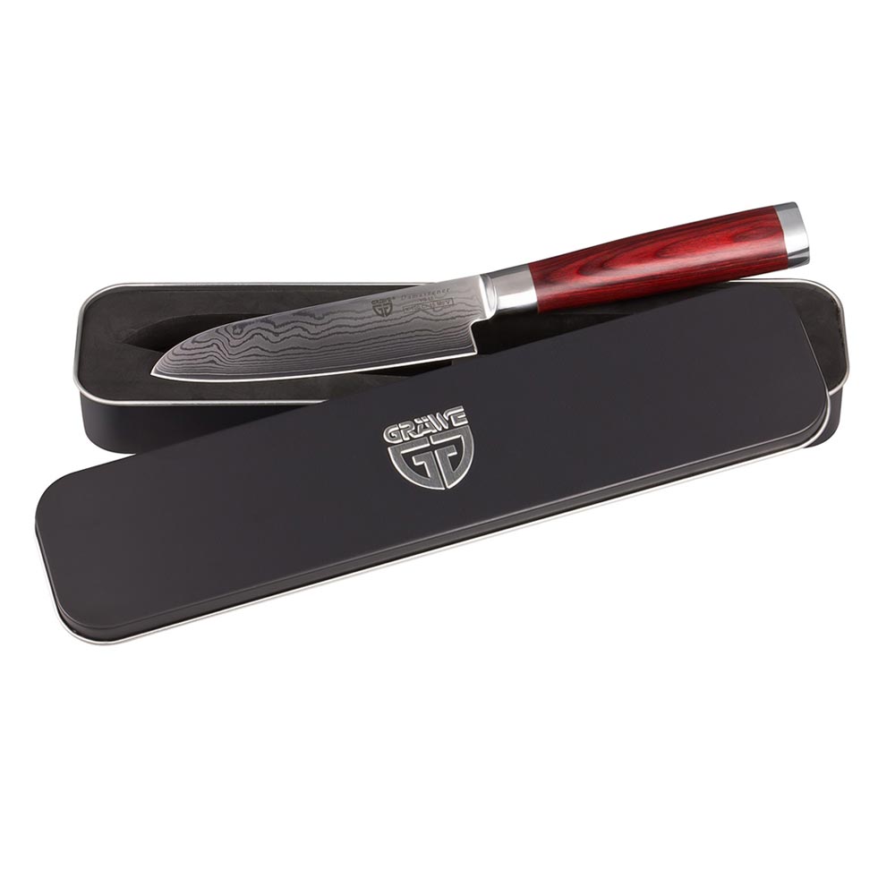 Gräwe Damaszener Santokumesser mit Hartholzgriff 12,5 cm Kochmesser NEU