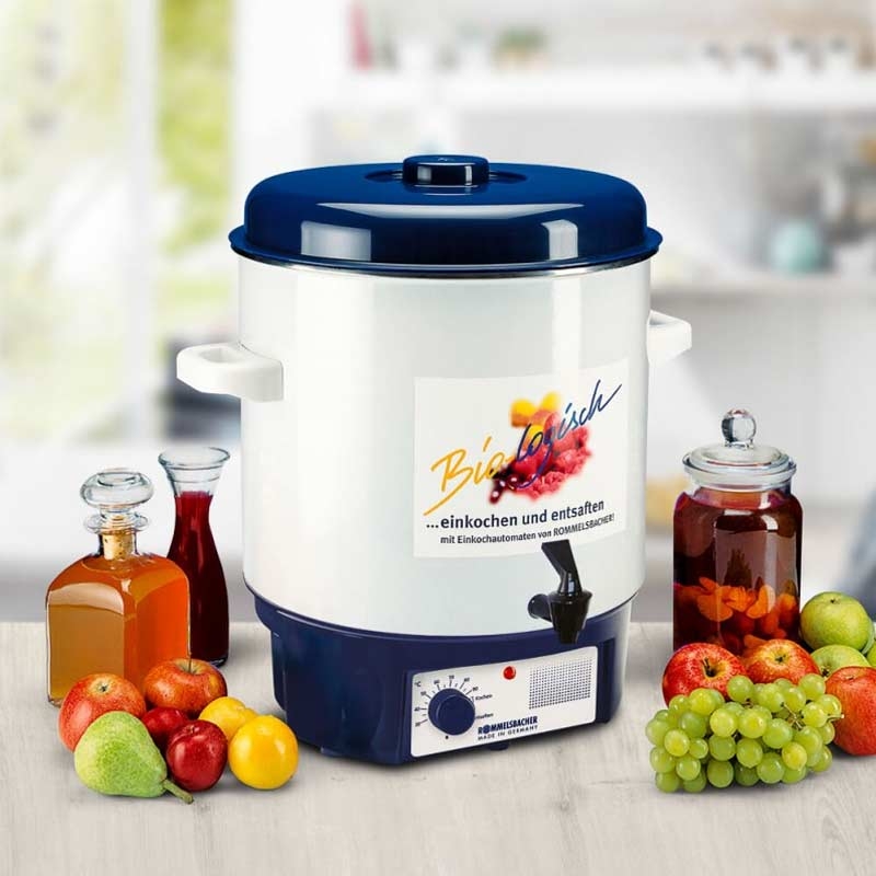 Rommelsbacher KA 1801 Einkoch- und Kochautomat mit Ablaufhahn, 27 Liter, weiß/blau