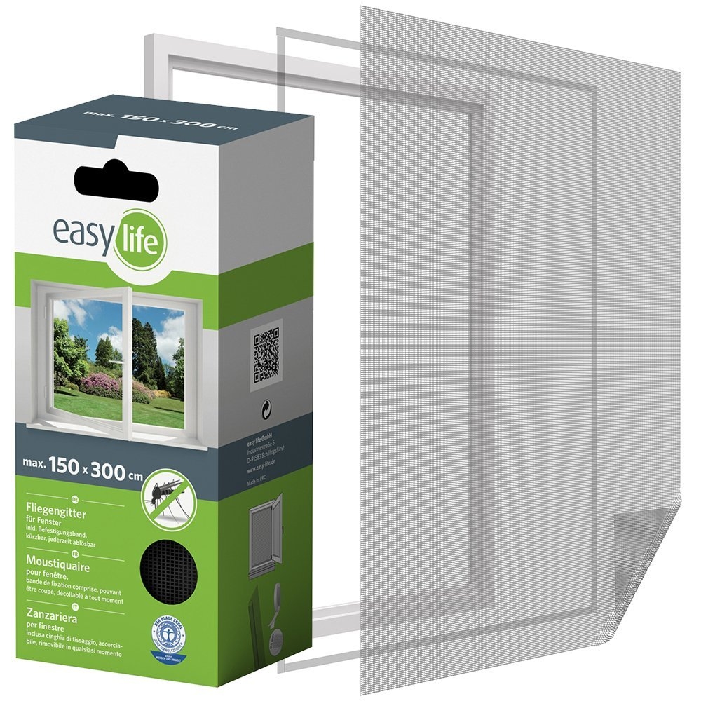 easy life Insektenschutzgitter Fliegengitter für Fenster 300 x 150 cm Anthrazit NEU