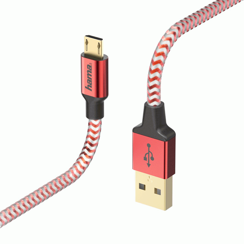 Hama Lade-/Datenkabel "Reflective", Micro-USB, 1,5 m, Rot