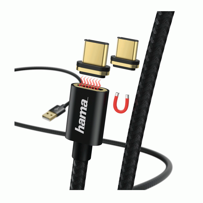 Hama Lade-/Datenkabel "Magnetic", USB Type-C, 1 m, Schwarz