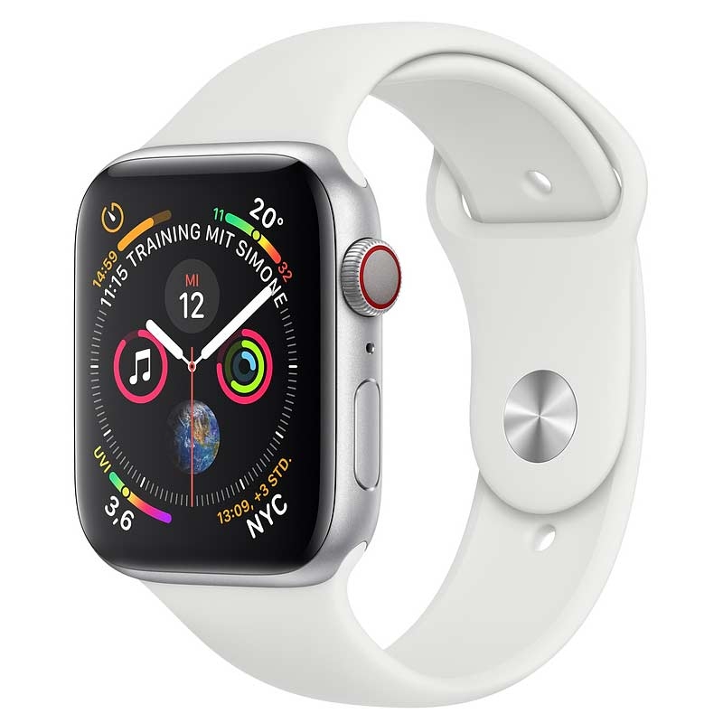 Apple Watch Series 4 GPS + LTE 44mm Edelstahl silber Sportarmband silber