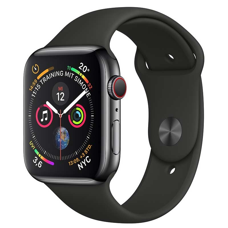 Apple Watch S4 Edelstahl 44mm Cellular Spaceblack (Sportarmband Schwarz)