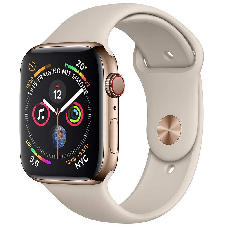 Apple Watch Series GPS + LTE 44mm Edelstahl gold Sportarmband grau