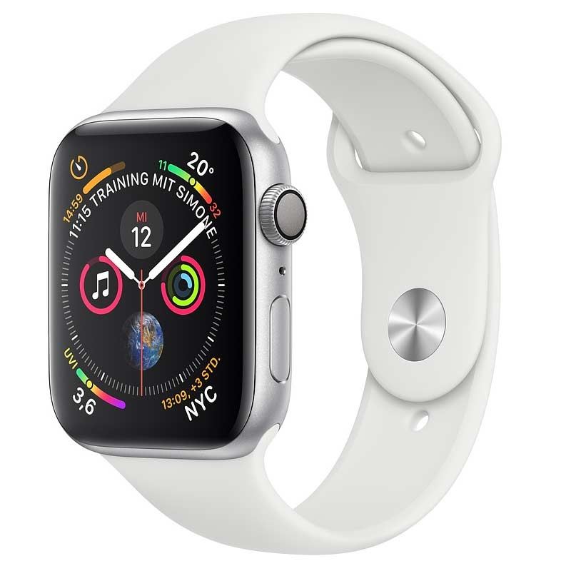 Apple Watch Series 4 GPS 44mm silber Sportarmband weiß