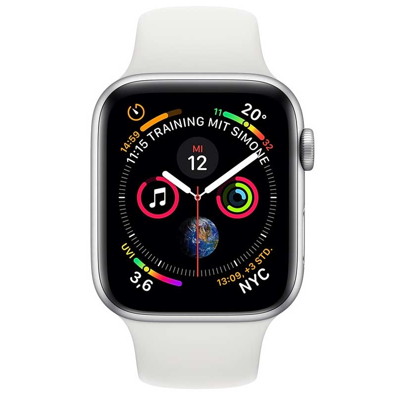 Apple Watch Series 4 GPS 44mm silber Sportarmband weiß