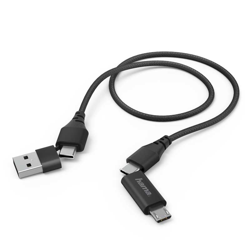 Hama 4in1-Type-C-Kabel mit Micro-USB- und USB-A-Adapter, 1,5 m, Schwarz