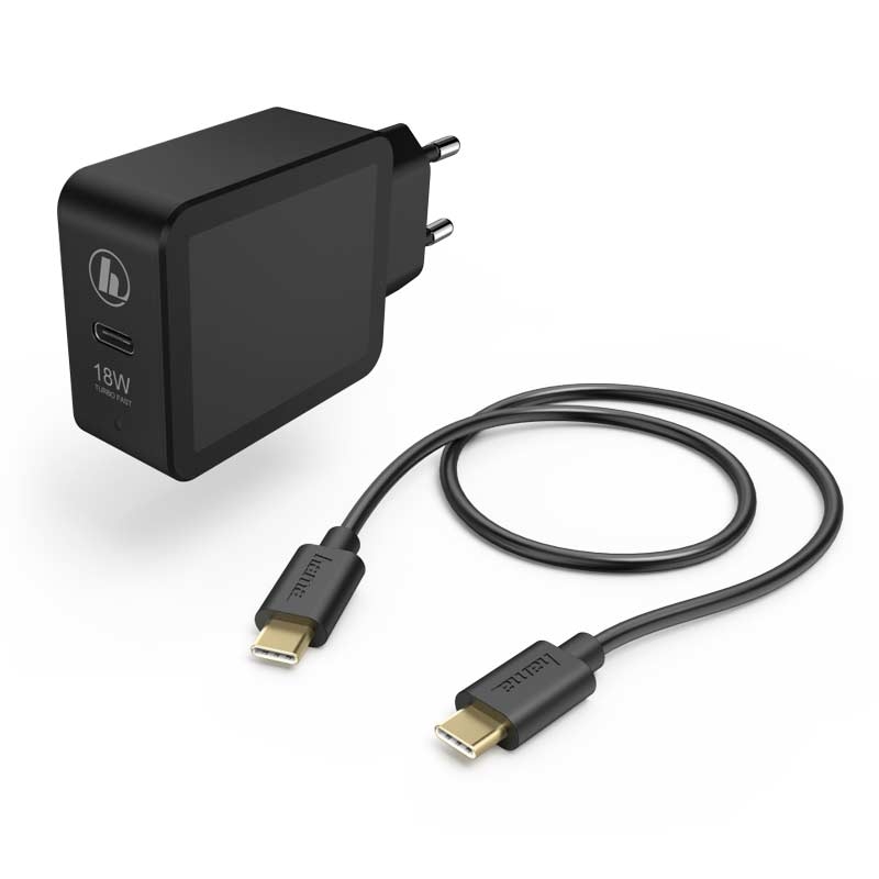 Hama Ladeset, USB-C, PD/Qualcomm®, 18W, USB-C-Kabel, 1,5 m, Schwarz