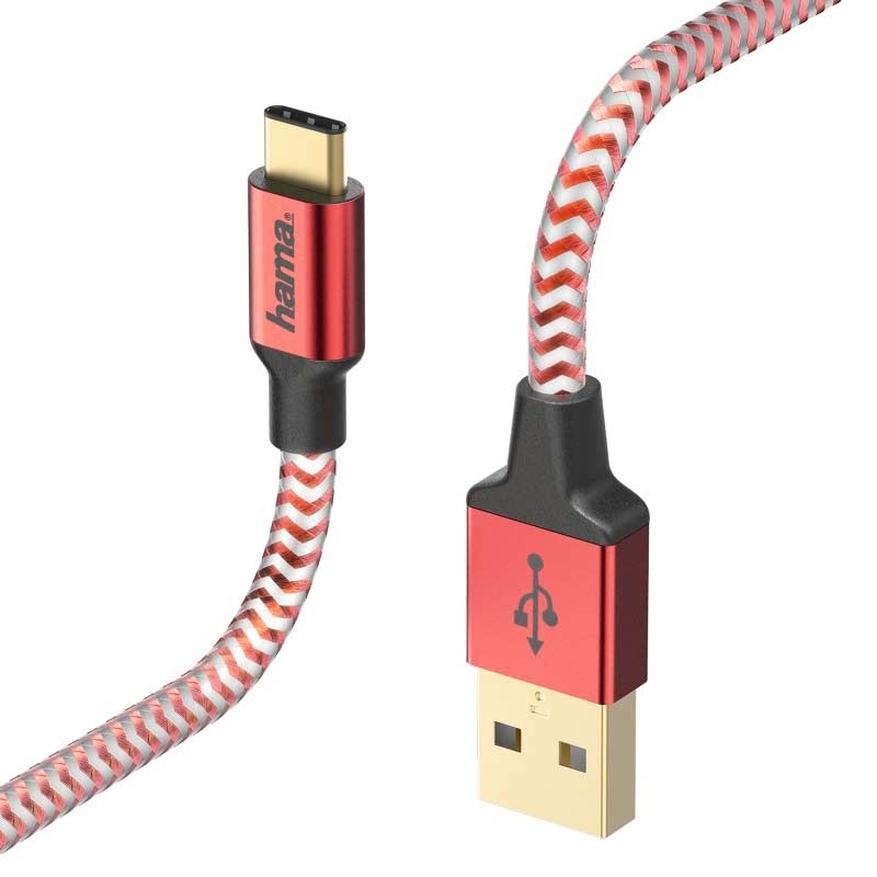 Hama Lade-/Datenkabel "Reflective", USB Type-C - USB-A, 1,5 m, Rot