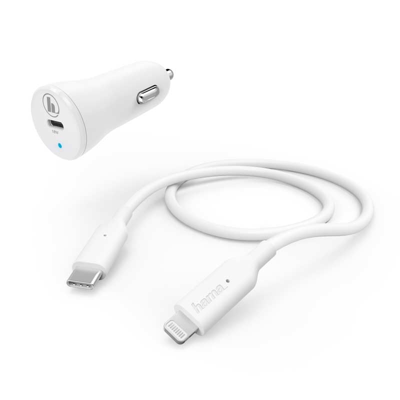 Hama Kfz-Ladeset, Lightning, Power Delivery (PD), 18W, 1 m, Weiß