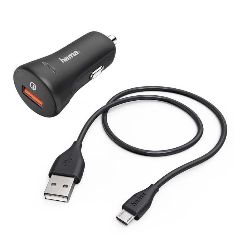 Hama Kfz-Ladeset, Micro USB, 3A, Ladegerät QC3.0 + Micro-USB-Kabel, 1,5 m, schwarz