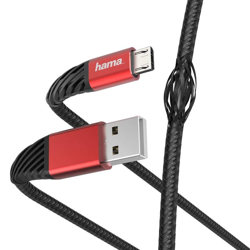 Hama Lade-/Datenkabel "Extreme", USB-A - Micro-USB, 1,5 m, Schwarz/Rot