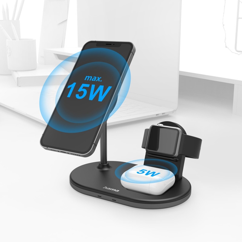 Hama 3in1 Kabellose Ladestation MagCharge Multi, für iPhone, AirPods und Watch