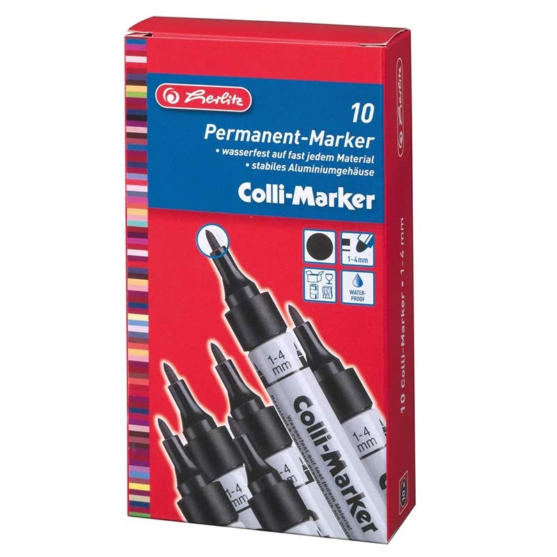 Herlitz 8860603 Colli Marker wasserfest, permanent 1-4 mm (10 Stück) schwarz