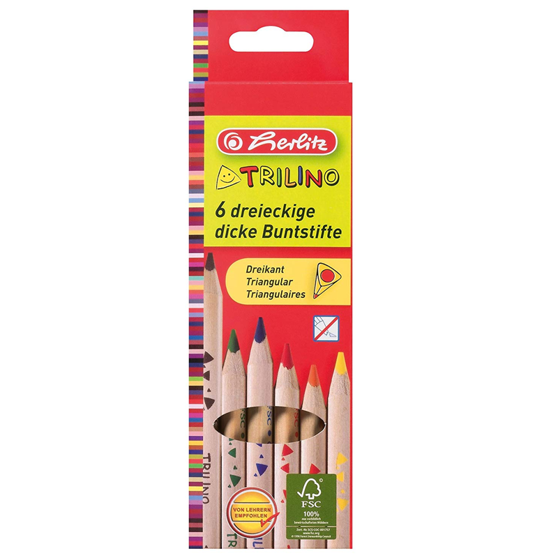 Herlitz 10103935 Trilino Buntstifte (6 Stifte/Farben) 3-kant aus FSC Holz