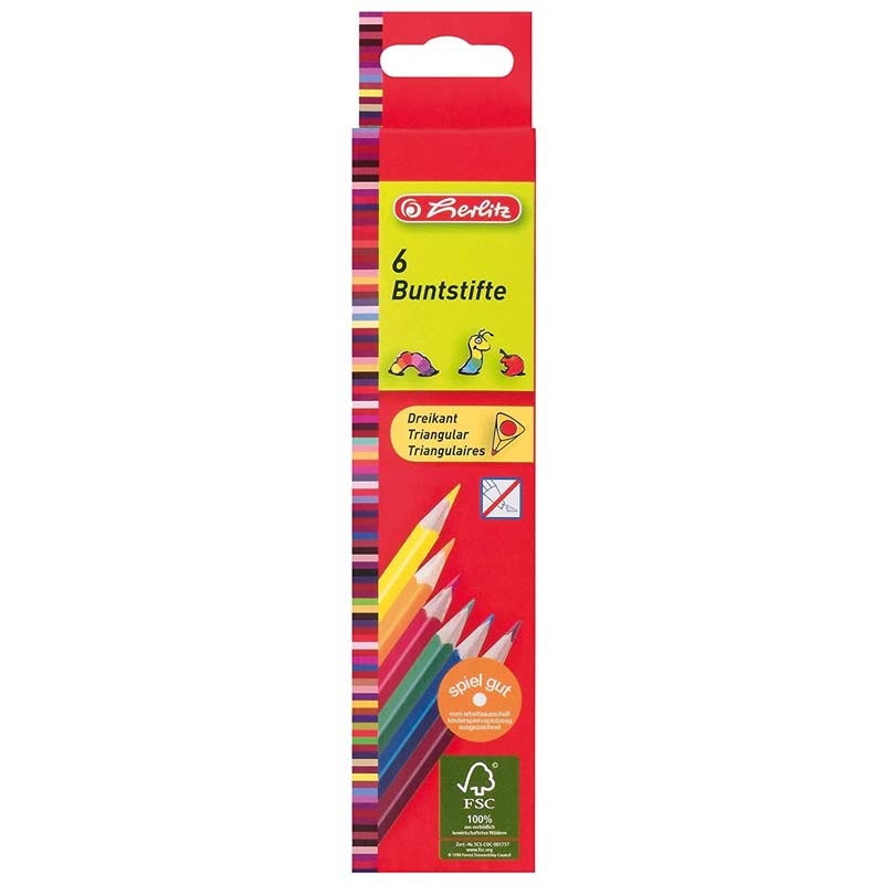 Herlitz 10412013 Buntstifte (6 Stifte/Farben) 3-kant aus FSC Holz