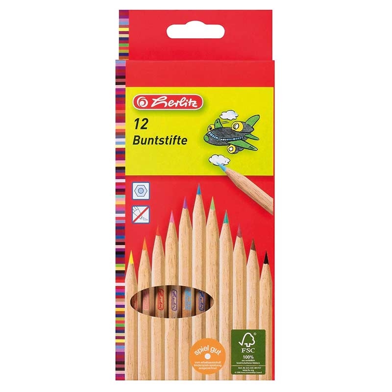 Herlitz 8660086 Buntstifte (12 Stifte/Farben) 6-kant aus FSC Holz