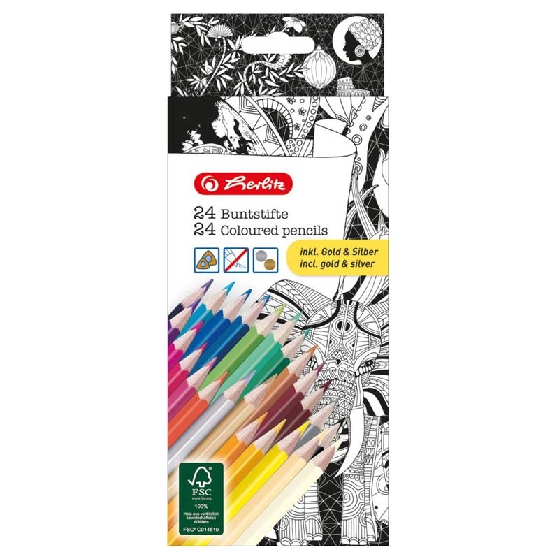 Herlitz 50007479 Buntstifte (24 Stifte/Farben) 3-kant aus FSC Holz