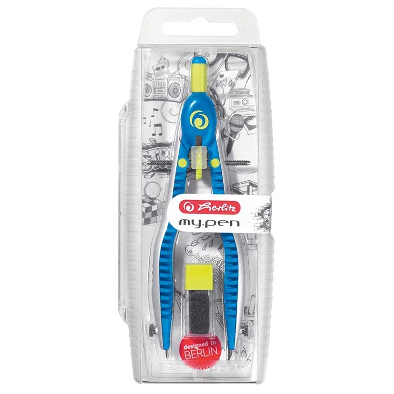 Herlitz 11122330 my.pen Schnellverstellzirkel mit Zusatzminen blau/gelb