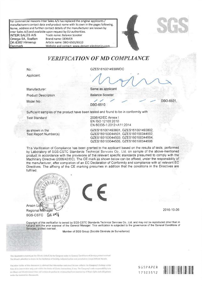 Denver DBO-6501 Balance Scooter/Board schwarz