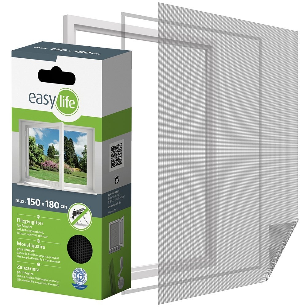 easy life Insektenschutzgitter Fliegengitter für Fenster 150 x 180 cm Anthrazit NEU