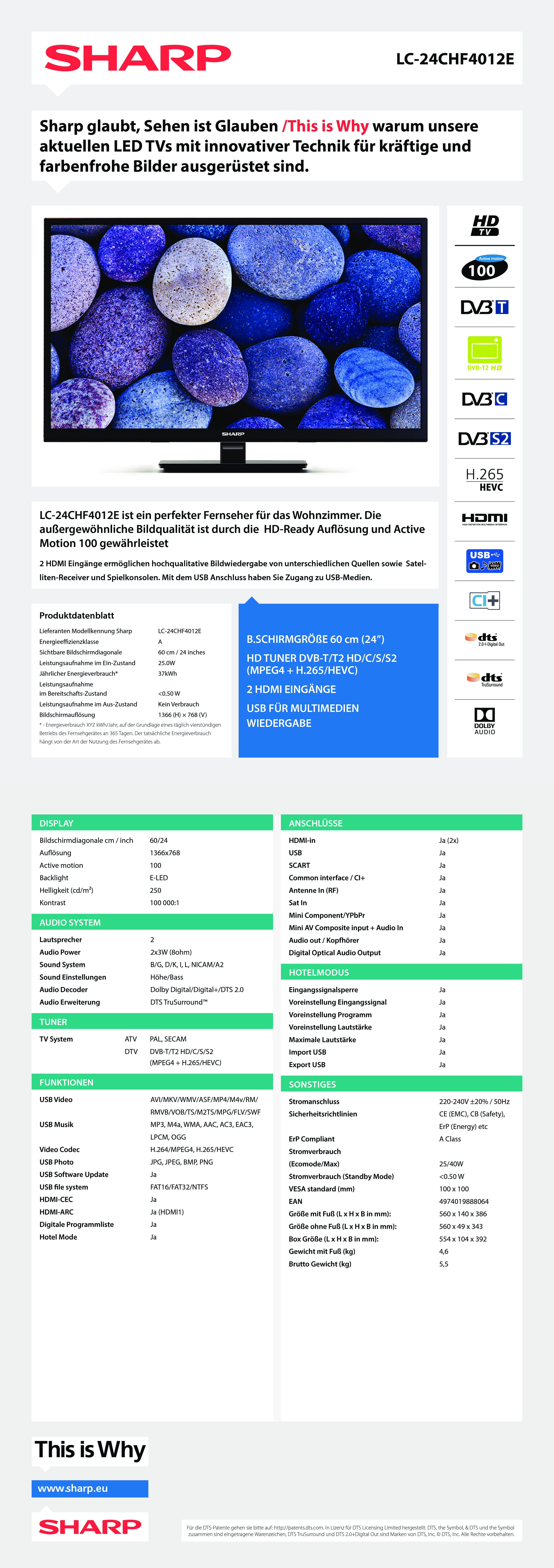 Sharp LC-24CHF4012E 60cm (24 Zoll) LED-TV