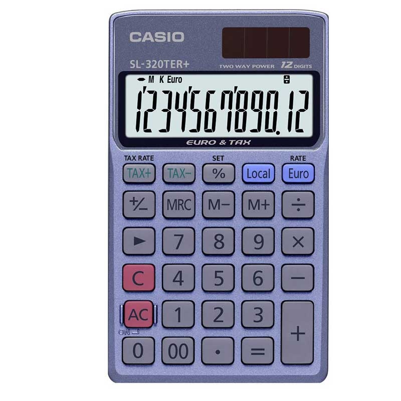 Casio SL-320TER+ Einfacher Taschenrechner Batterie/Solar - Blau