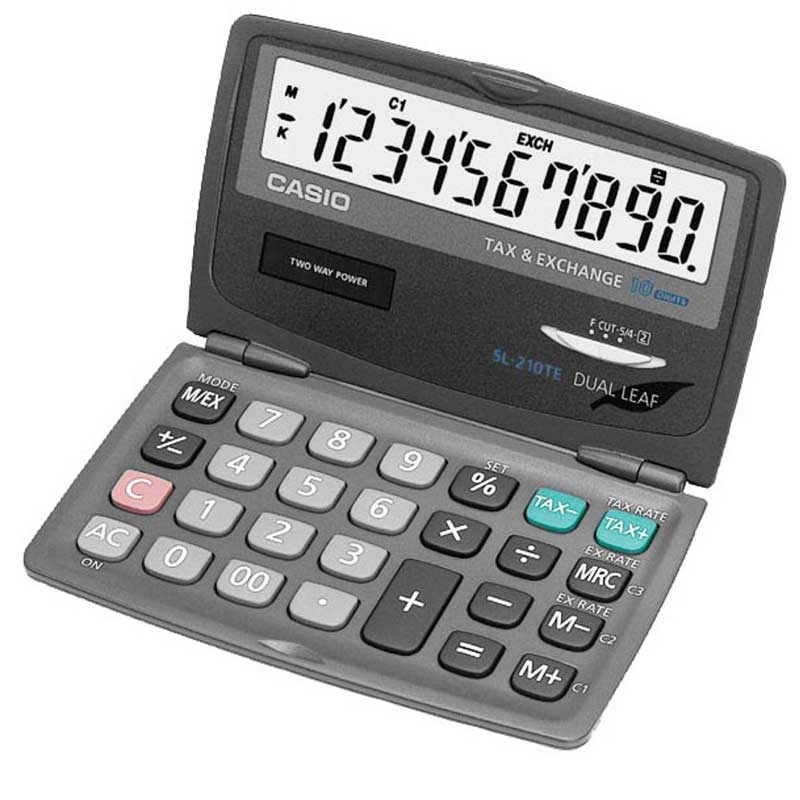 Casio SL-210TE Einfacher Taschenrechner, Display klappbar Batterie/Solar - Schwarz