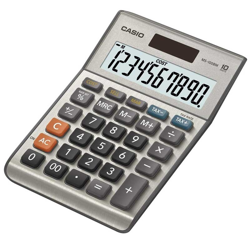 Casio MS-100BM Einfacher Taschenrechner Batterie/Solar - Silber