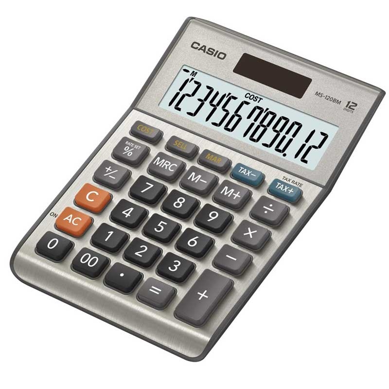 Casio MS-120BM Einfacher Taschenrechner Batterie/Solar - Grau