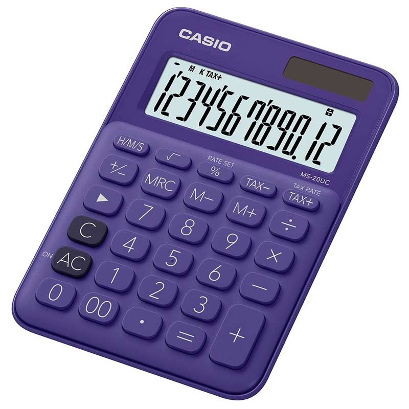 Casio MS-20UC-PL Einfacher Taschenrechner Batterie/Solar - lila