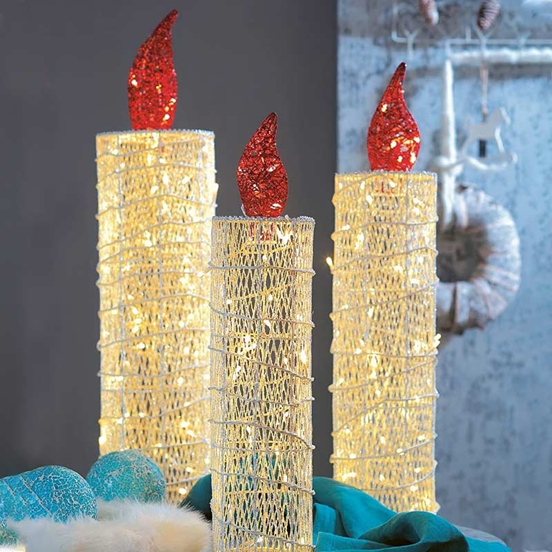 Hellum LED-Rattan 3er Kerzenset