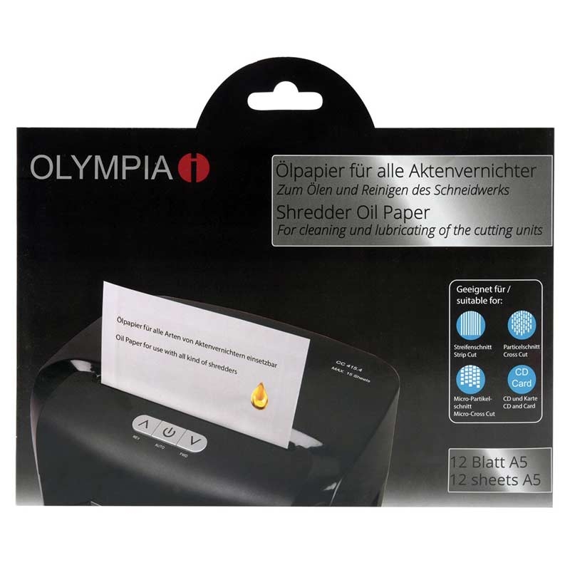 Olympia Ölpapier für Aktenvernichter zum Reinigen und Schmieren des Schneidwerke